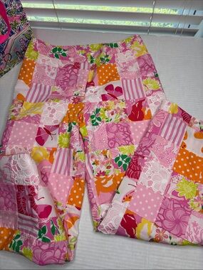 Lilly Pulitzer white label patchwork pants, summer themed, size 0